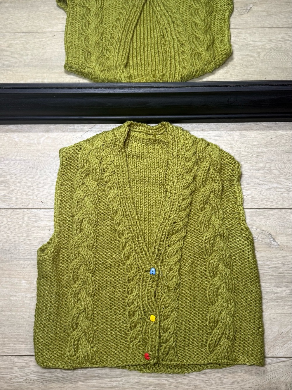 Vintage Kids / Toddlers 1980s ABC Green Knitted Cardigan Sweater Vest